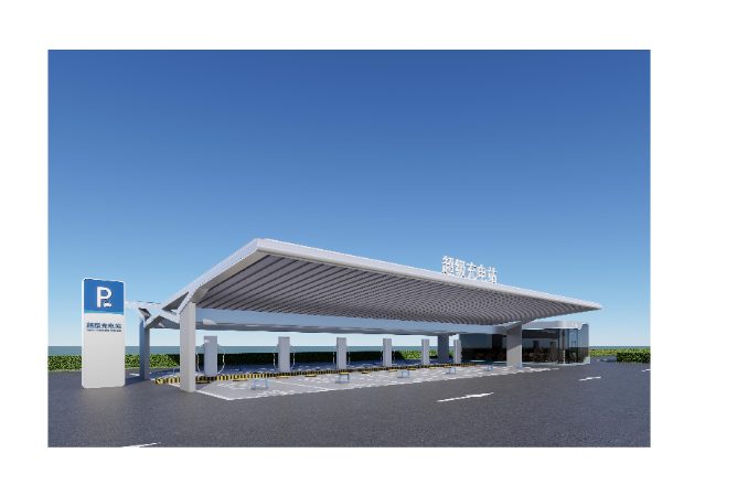 3d效果图鸟瞰图光储充超充站变电站充电桩车棚景观